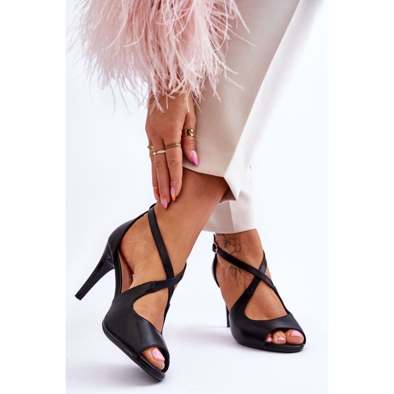 Módní kožené sandály na podpatku Sergio Leone SK429 Black černá 2 Módní kožené sandály na podpatku Sergio Leone SK429 Black černá 2