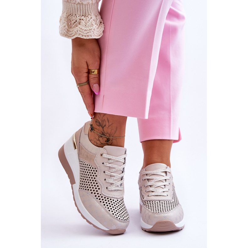 S.Barski Dámské kožené prolamované tenisky světle béžové Virginia béžový 1