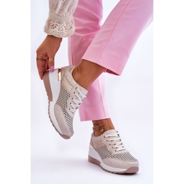 S.Barski Dámské kožené prolamované tenisky světle béžové Virginia béžový 2