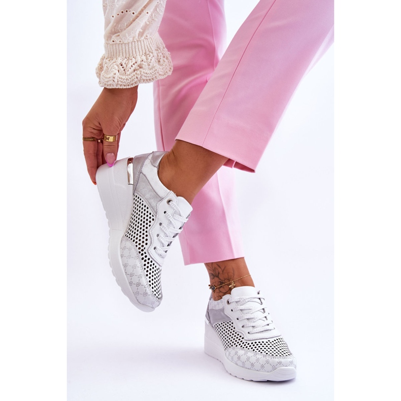 S.Barski Dámské kožené prolamované tenisky White Virginia bílý 2