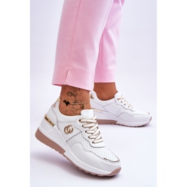 S.Barski Dámská kožená sportovní obuv na klínku Bílo-zlatá Rebeca bílý 2 S.Barski Dámská kožená sportovní obuv na klínku Bílo-zlatá Rebeca bílý 2