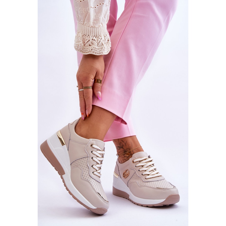 S.Barski Dámská sportovní obuv Rebeca béžová na klínu béžový 2