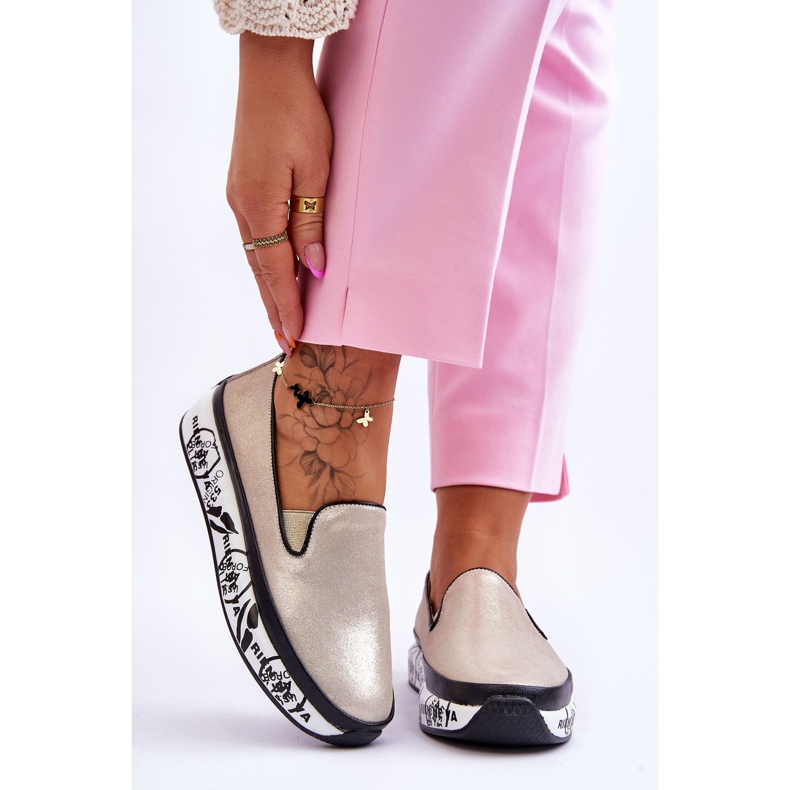 S.Barski Dámské nazouvací kožené tenisky Gold Ottavia zlatý 1