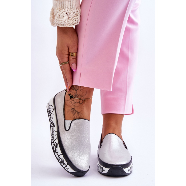 S.Barski Dámské nazouvací kožené tenisky Silver Ottavia stříbrný 1