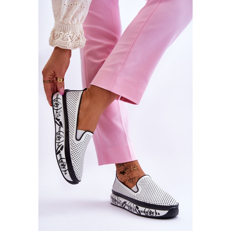 S.Barski Dámské prolamované kožené tenisky Slip-On bílé Sorito bílý 2