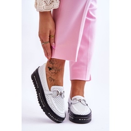 S.Barski Klasické prolamované kožené mokasíny s bílou Rendy dekorací bílý 1