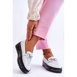 S.Barski Klasické prolamované kožené mokasíny s bílou Rendy dekorací bílý 2