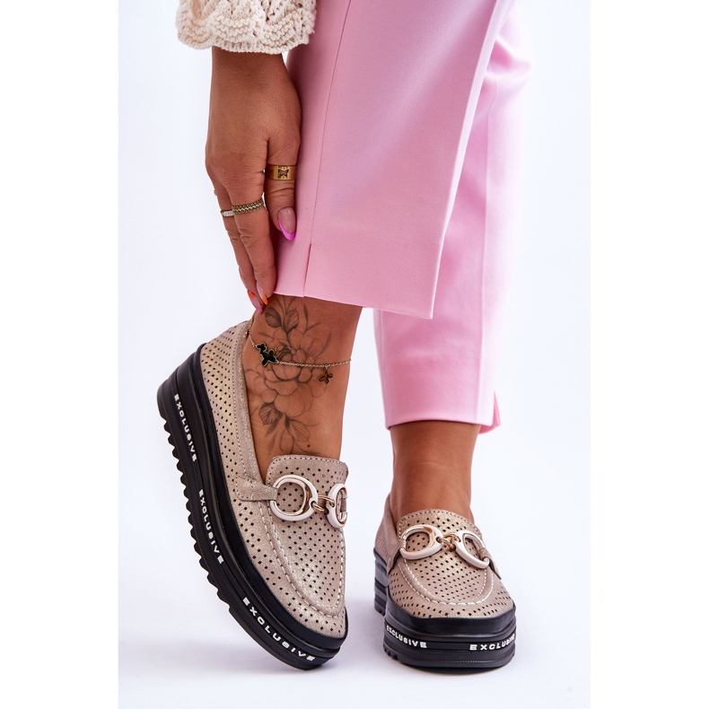 S.Barski Klasické prolamované kožené mokasíny se zlatým zdobením Rendy 1