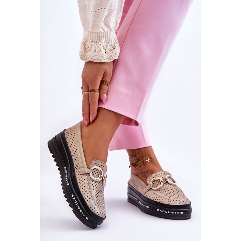 S.Barski Klasické prolamované kožené mokasíny se zlatým zdobením Rendy 2