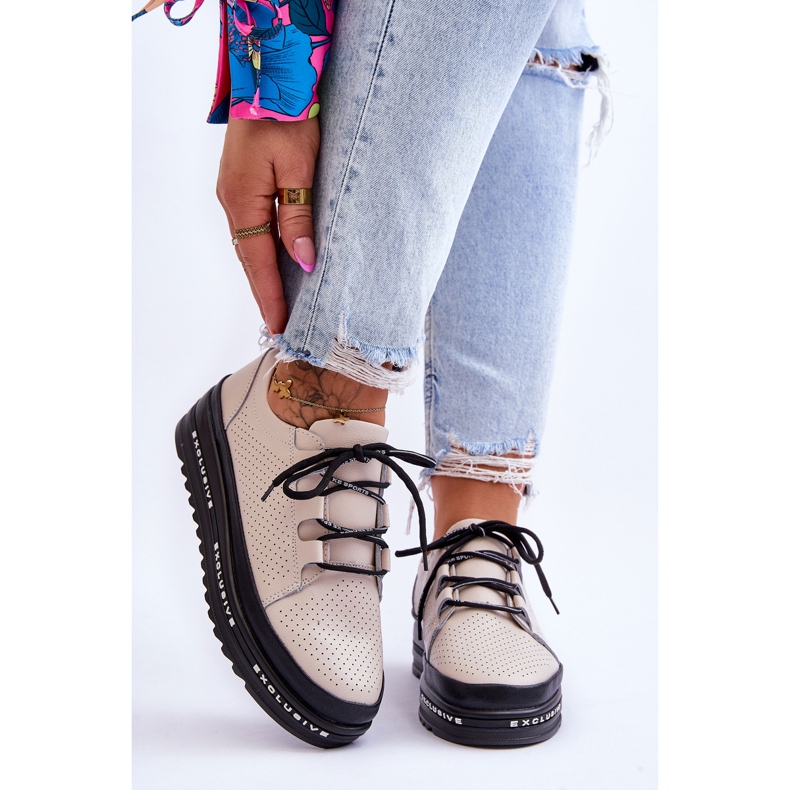 S.Barski Kožené prolamované sportovní boty Béžová Leonor béžový 1