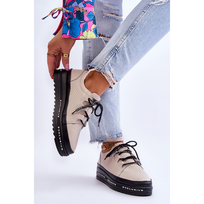 S.Barski Kožené prolamované sportovní boty Béžová Leonor béžový 2