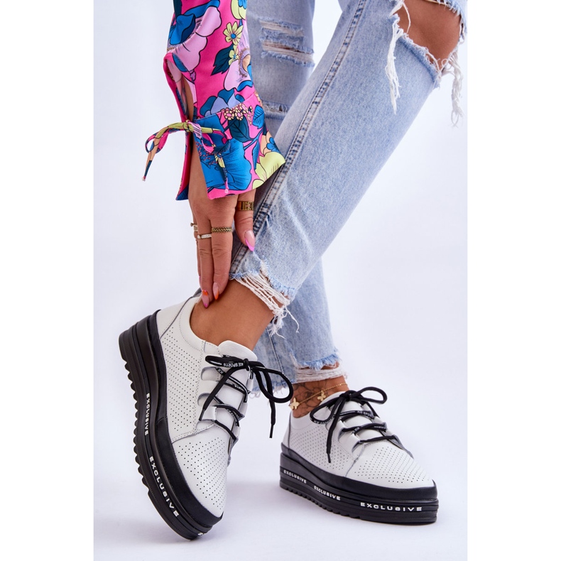 S.Barski Kožená prolamovaná sportovní obuv Bílá Leonor bílý 2