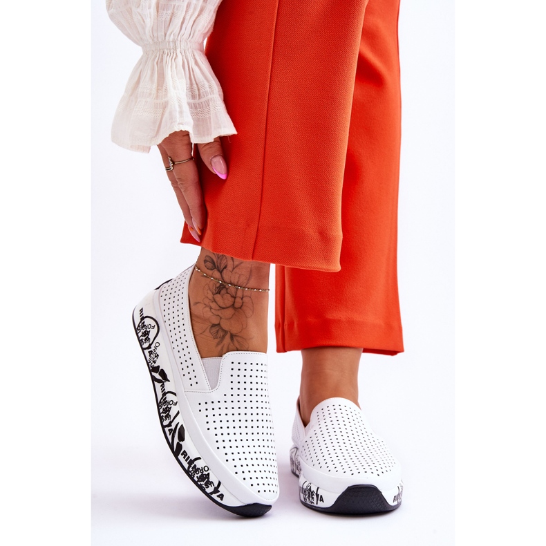 S.Barski Kožené prolamované nazouvací tenisky White Gedra bílý 1