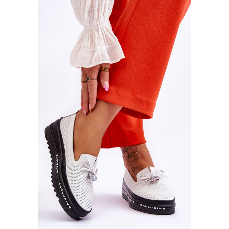 S.Barski Dámské nazouvací kožené tenisky White Raven bílý 2