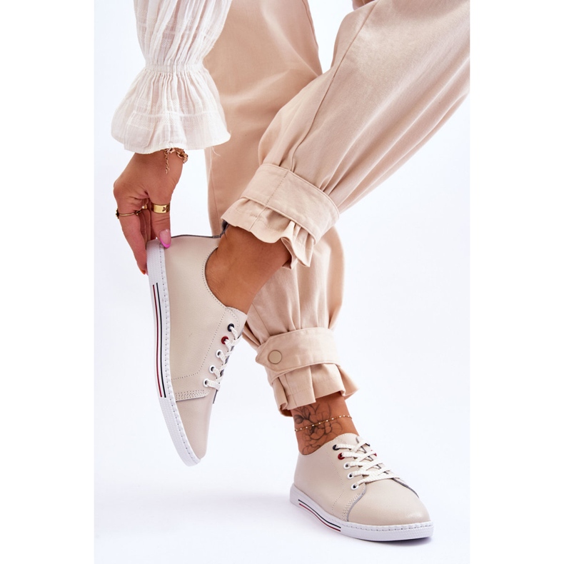 S.Barski Dámské kožené tenisky béžové Renes hnědý 2