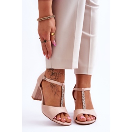 S.Barski Dámské semišové sandály na podpatku béžové květy béžový 1