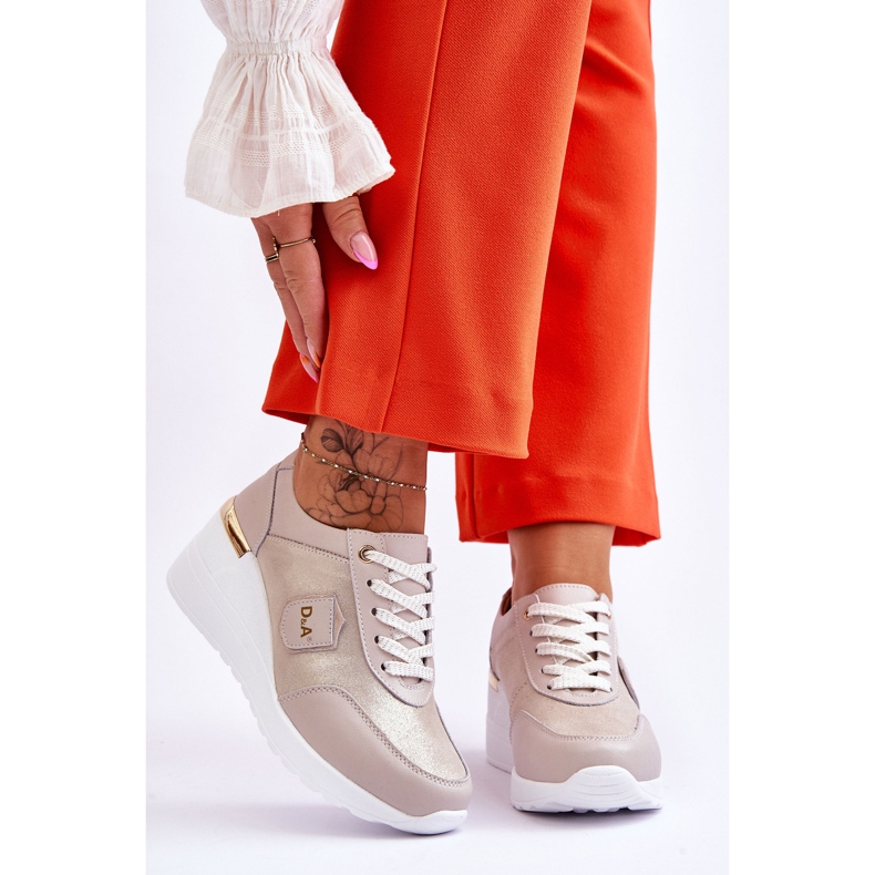 S.Barski Dámské kožené tenisky na klínu Golden Beatris zlatý 1