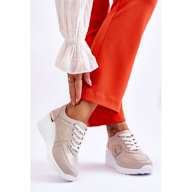 S.Barski Dámské kožené tenisky na klínu Golden Beatris zlatý 2