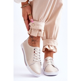 S.Barski Dámské prolamované kožené tenisky Béžová Ferone béžový 1