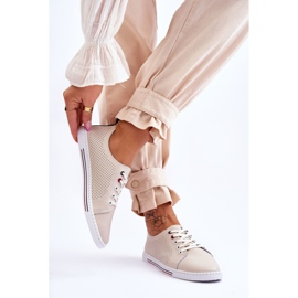 S.Barski Dámské prolamované kožené tenisky Béžová Ferone béžový 2