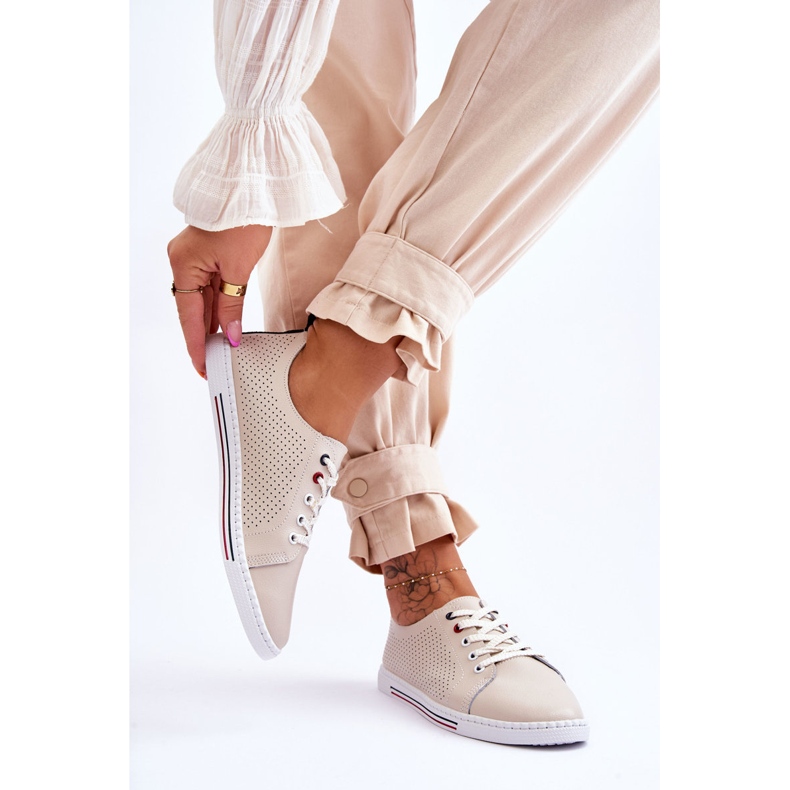 S.Barski Dámské prolamované kožené tenisky Béžová Ferone béžový 2