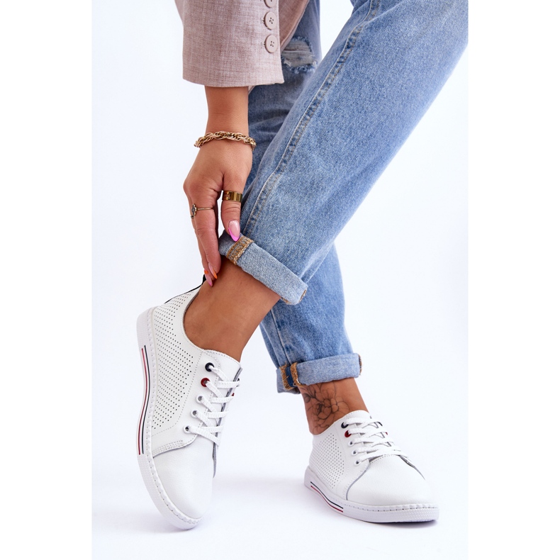 S.Barski Dámské prolamované kožené tenisky bílé Ferone bílý 2