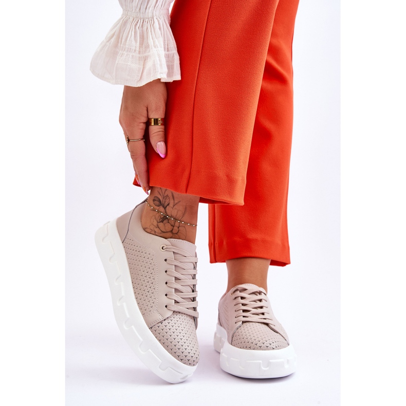 S.Barski Kožené Sportovní Boty Na Robustní Platformě Béžové Montigo béžový 1