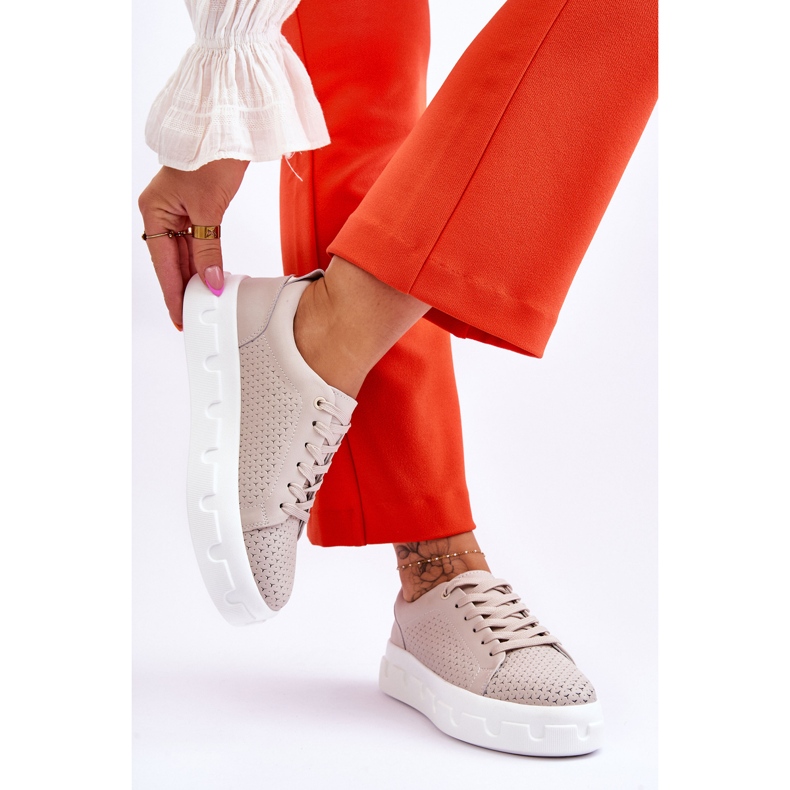 S.Barski Kožené Sportovní Boty Na Robustní Platformě Béžové Montigo béžový 2