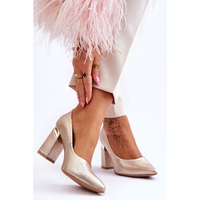 Lewski Shoes Kožené lodičky Lewski 3117 Gold zlatý 2