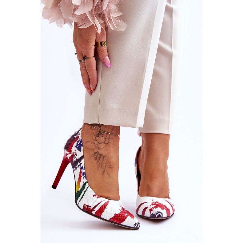 Lewski Shoes Módní kožené boty Leski na vysokém podpatku 2659 bílé a červené bílý 1