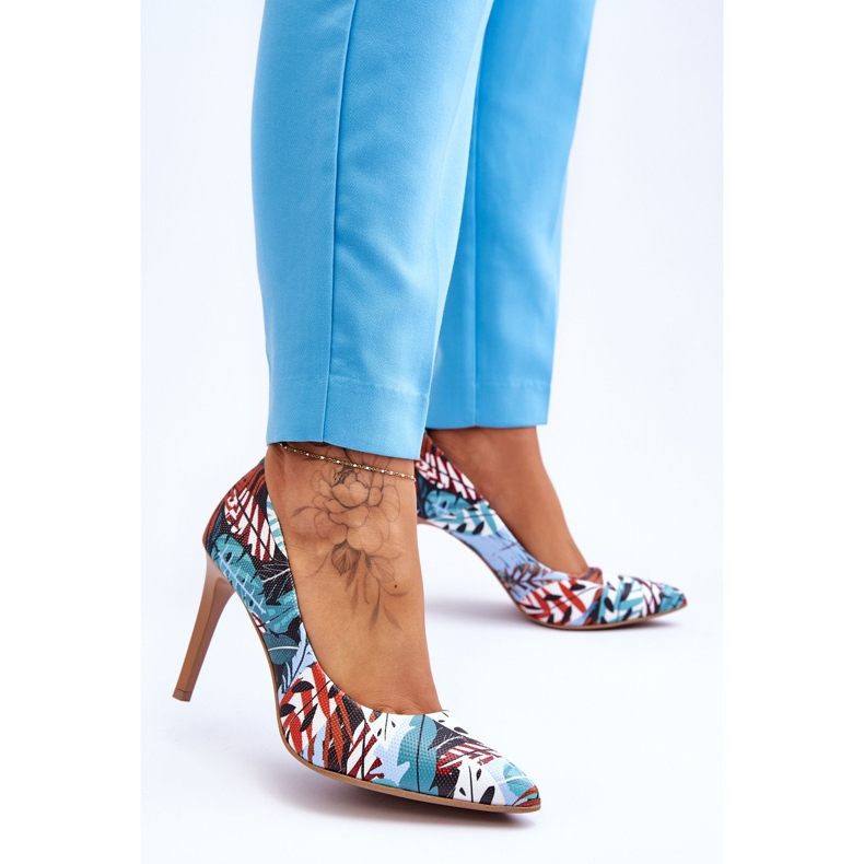 Lewski Shoes Módní kožené boty Leski na vysokém podpatku 2659 zeleno-modré vícebarevný 2