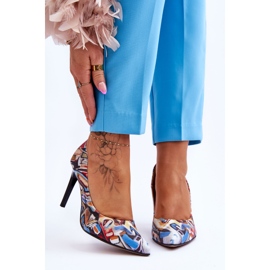 Lewski Shoes Módní kožené boty Lewski na vysokém podpatku 2659 černá a modrá vícebarevný 1