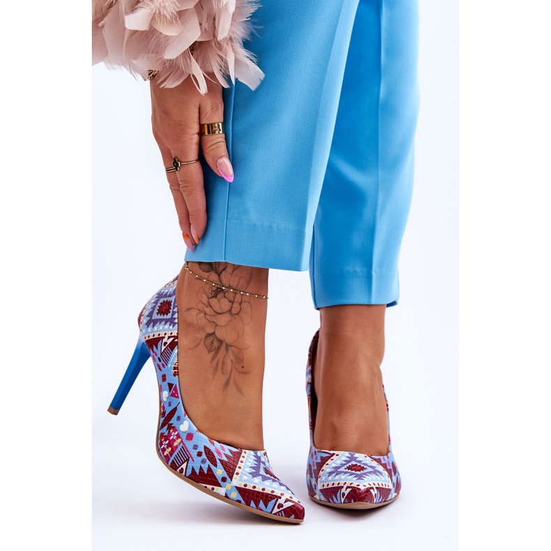 Lewski Shoes Módní kožené boty Leski na vysokém podpatku 2659 modro-červené vícebarevný 1