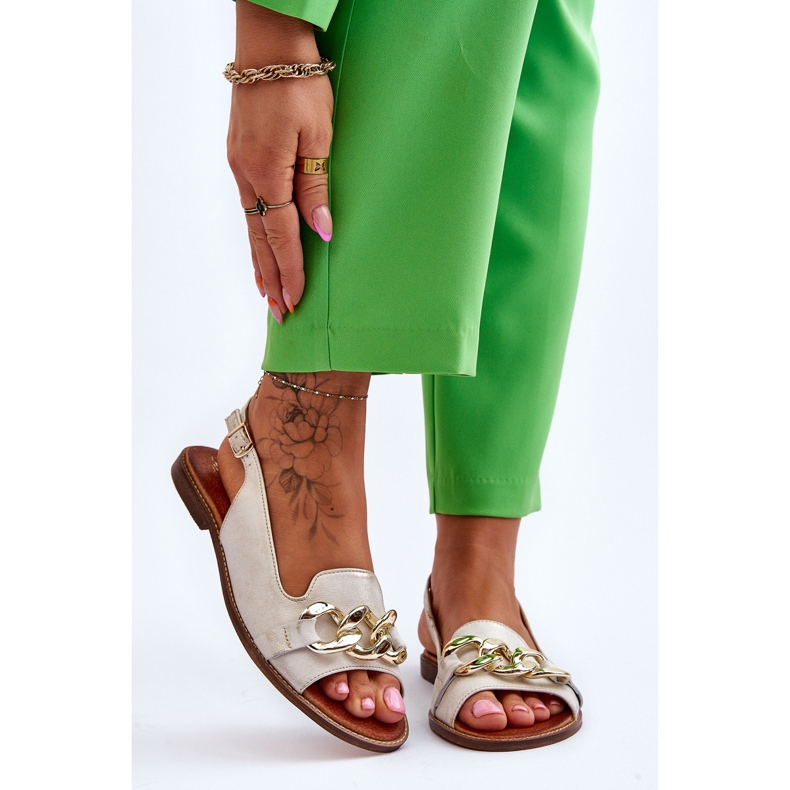 Lewski Shoes Dámské kožené sandály Lewski Boty 3230 Béžovo-zlatá hnědý 1