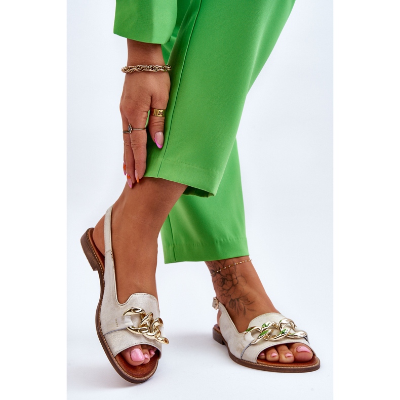 Lewski Shoes Dámské kožené sandály Lewski Boty 3230 Béžovo-zlatá hnědý 2