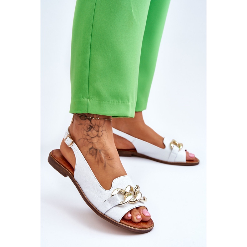 Lewski Shoes Dámské kožené sandály Leewski Boty 3230 White Peas bílý 2