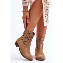 Lewski Shoes Dámské semišové prolamované boty Leski Boty 3301 Béžová béžový 1