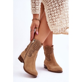 Lewski Shoes Dámské semišové prolamované boty Leski Boty 3301 Béžová béžový 2