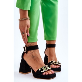 Lewski Shoes Dámské semišové sandály na masivních podpatcích Leski Shoes 3207 Black černý 1