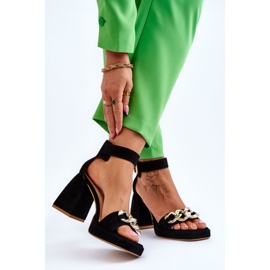 Lewski Shoes Dámské semišové sandály na masivních podpatcích Leski Shoes 3207 Black černý 2