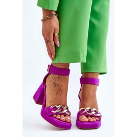 Lewski Shoes Dámské semišové sandály na masivních podpatcích Leski Boty 3207 Fuchsia růžový 1