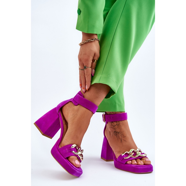 Lewski Shoes Dámské semišové sandály na masivních podpatcích Leski Boty 3207 Fuchsia růžový 2