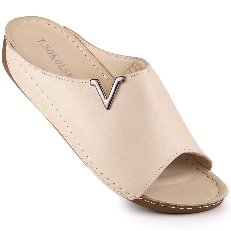 Dámské béžové kožené pantofle na klínku T.Sokolski L22-301 béžový 1