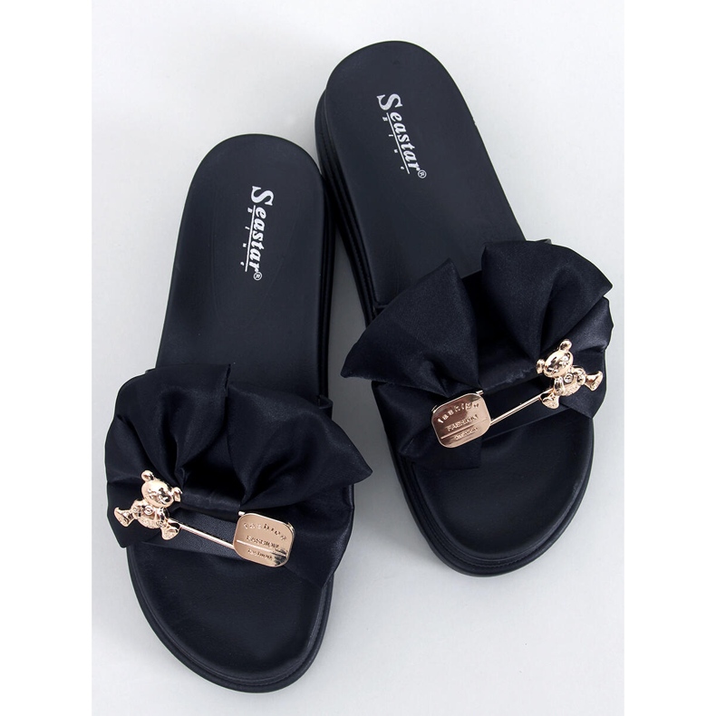 BM Teddy Black pantofle na platformě s medvídkem černý 1
