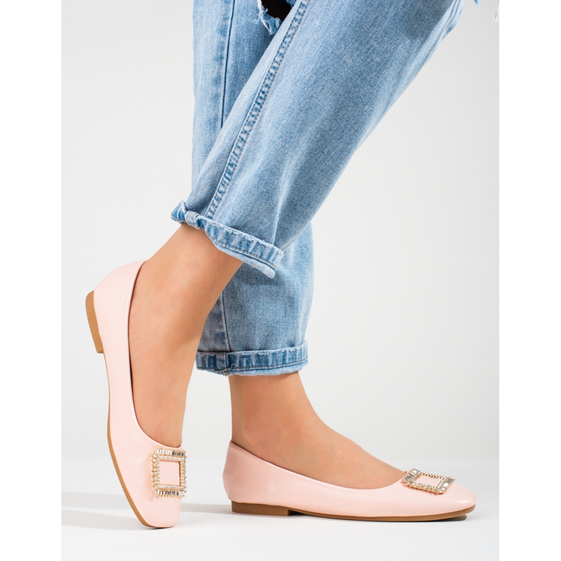 Dámské lakované baleríny s hranatou špičkou Shelovet růžové růžový 2