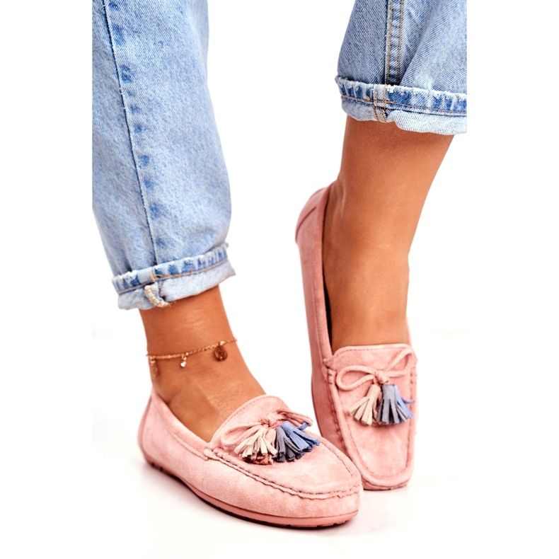 Dámské semišové mokasíny s třásněmi 20PB35-2003 růžové růžový 1