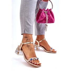 S.Barski Dámské sandály na vysokém podpatku s krystaly, zlaté zlatý 7