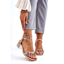 S.Barski Dámské sandály na vysokém podpatku s krystaly, zlaté zlatý 1