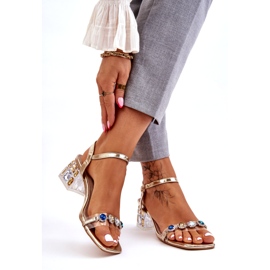 S.Barski Dámské sandály na vysokém podpatku s krystaly, zlaté zlatý 2