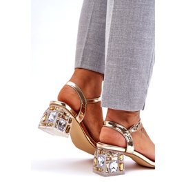 S.Barski Dámské sandály na vysokém podpatku s krystaly, zlaté zlatý 4